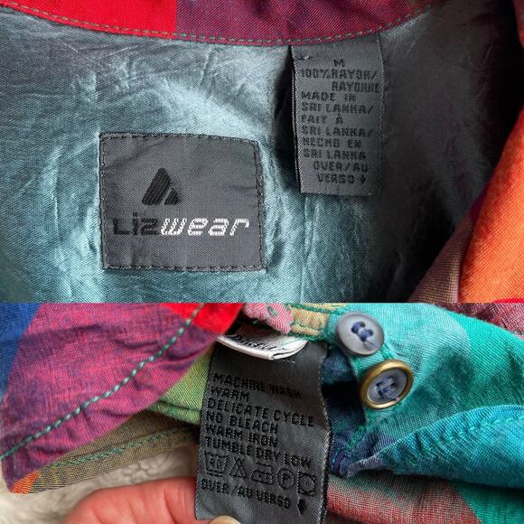 SOLD Vintage lizwear rainbow plaid checkered shirt long sleeve button-down M - Picture 4 of 17